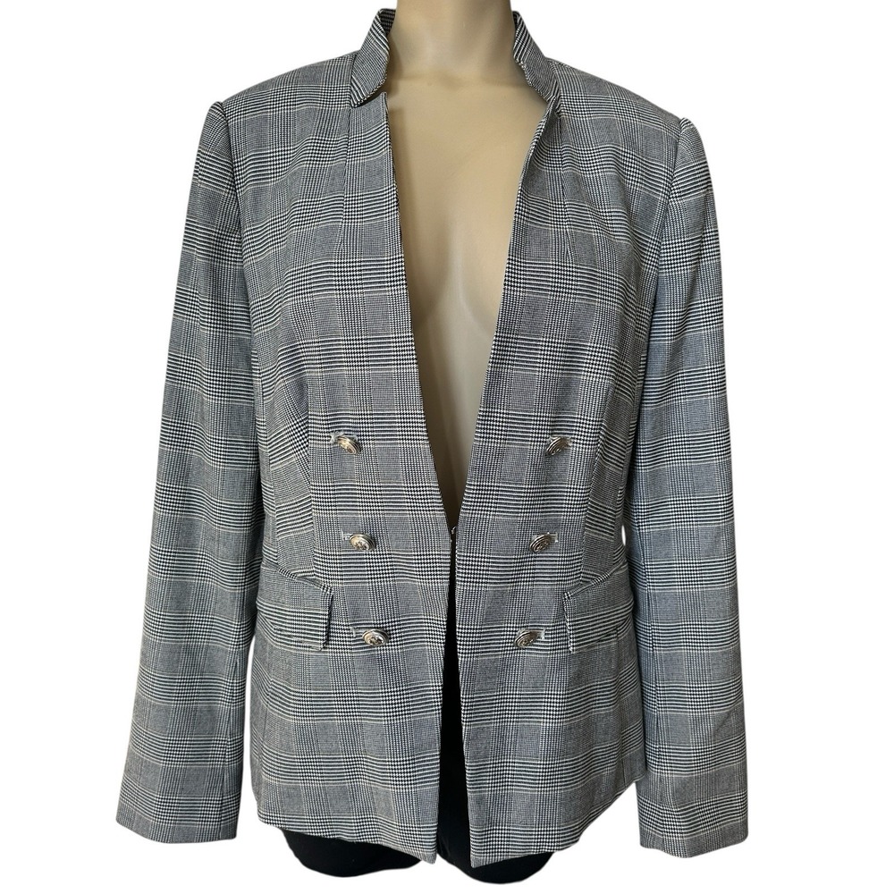 White House Black Market Blazer Jacket Women's Size 10 Gray Houndstooth Plaid